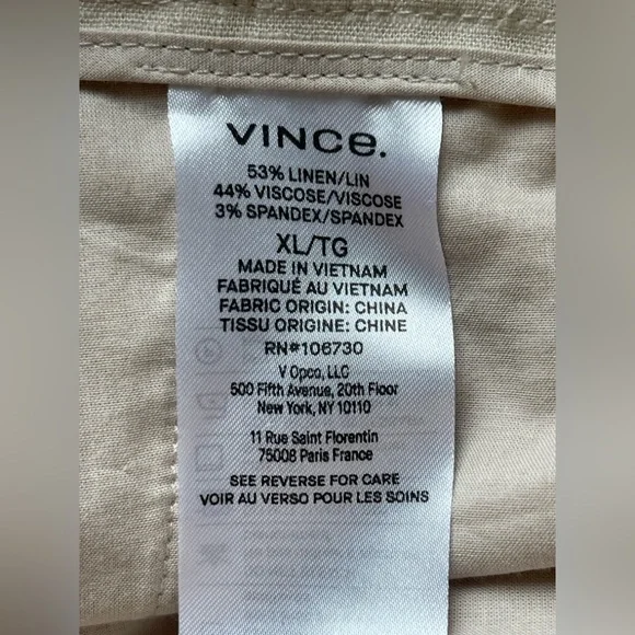 Vince Women’s High Waist Pull-On Stretch Linen Blend Beige Pleated Wide Leg Pant - Picture 7 of 7